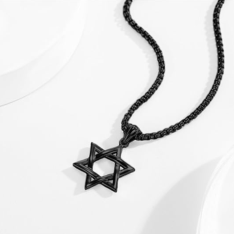 Unisex Sterling Silver with Black Gold Plated Star Of David Pendant Necklace-4