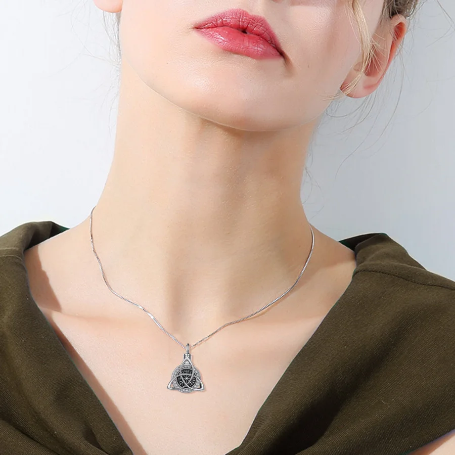 Collier urne unisexe en argent sterling avec nœud celtique et boussole pour cendres-2