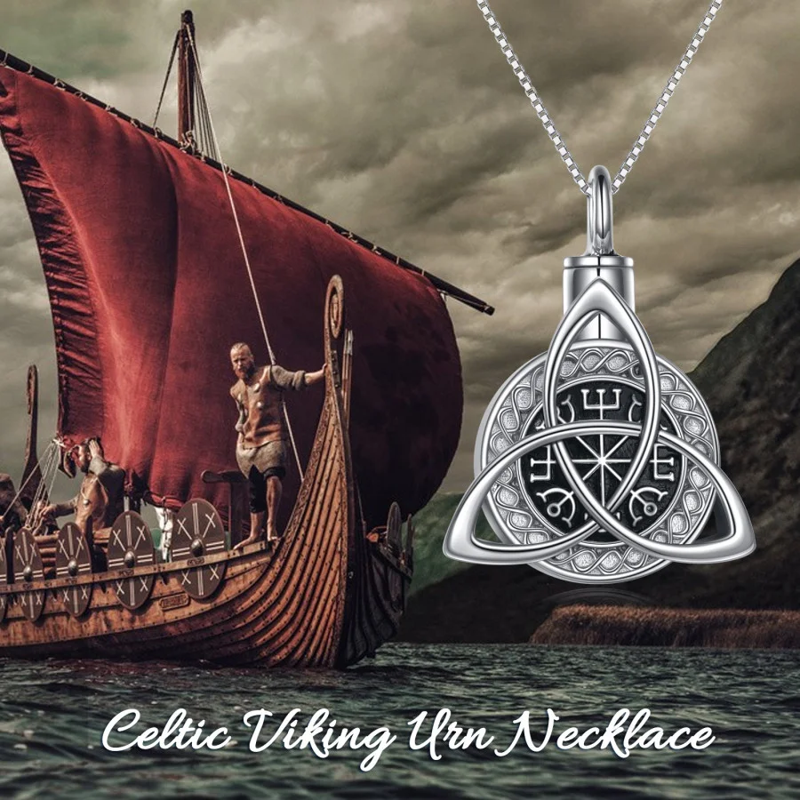 Unisex Sterling Silver Celtic Knot & Compass Urn Necklace for Ashes-6