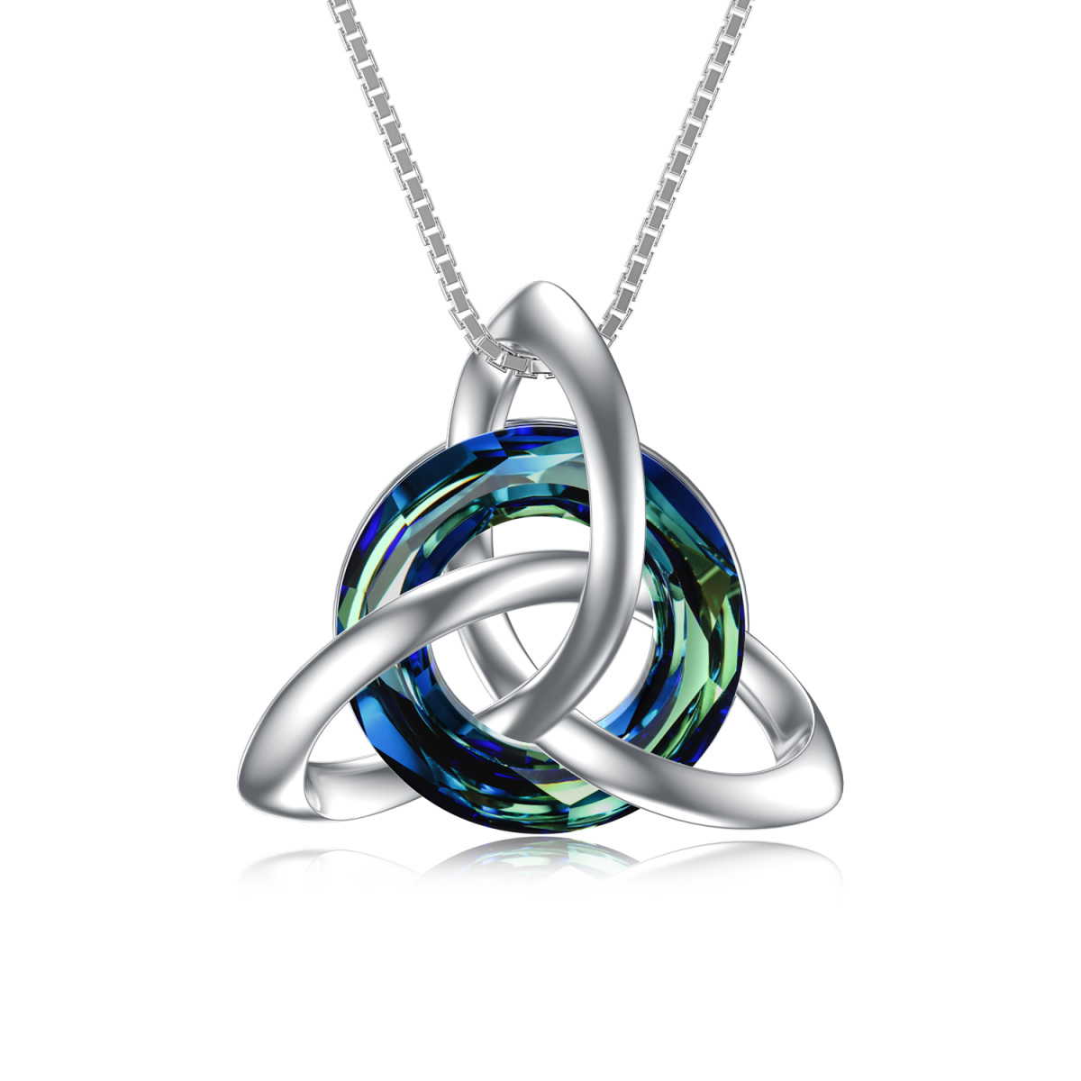 Unisex Sterling Silver Crystal Celtic Knot Pendant Necklace-1