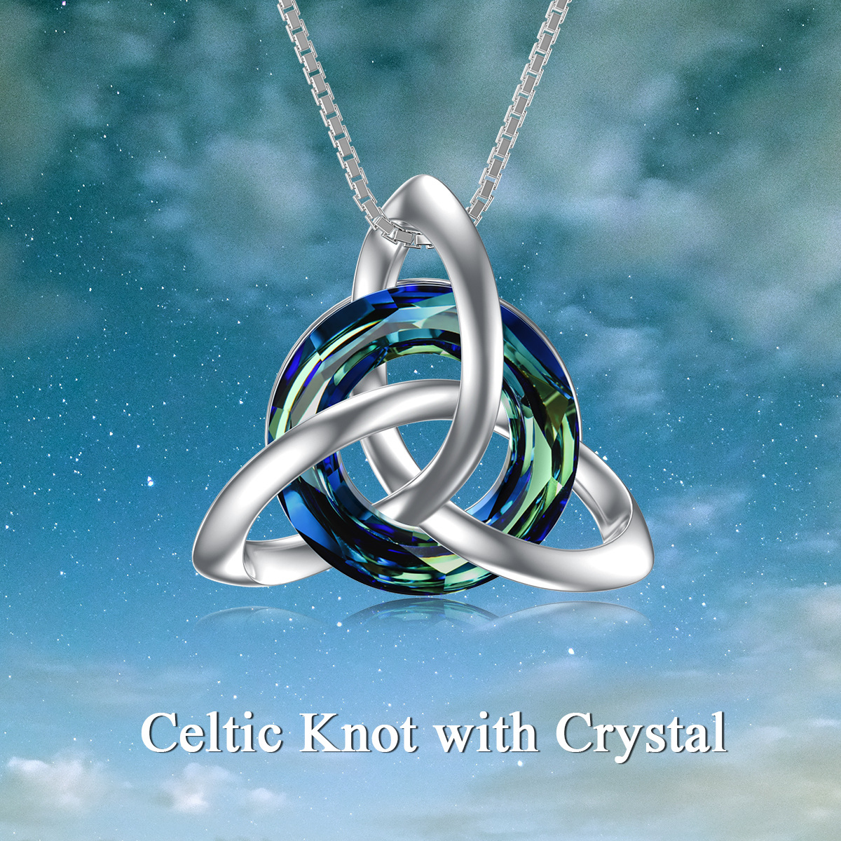 Sterling Silver Celtic Knot Crystal Pendant Necklace for Women-6