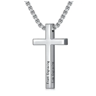 Unisex Sterling Silver Personalized Engraving & Cross Pendant Necklace-1