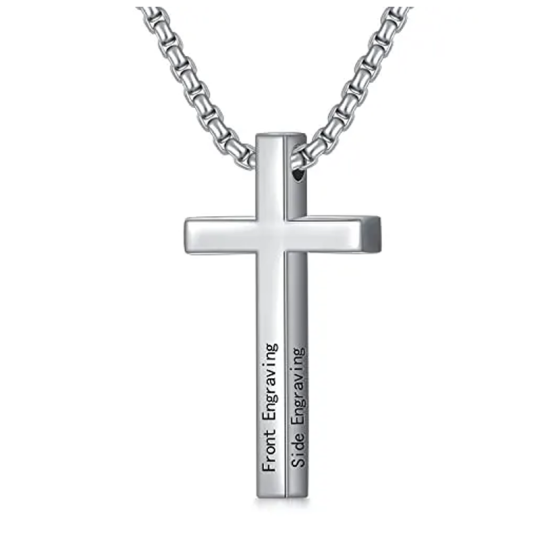 Unisex Sterling Silver Personalized Engraving & Cross Pendant Necklace