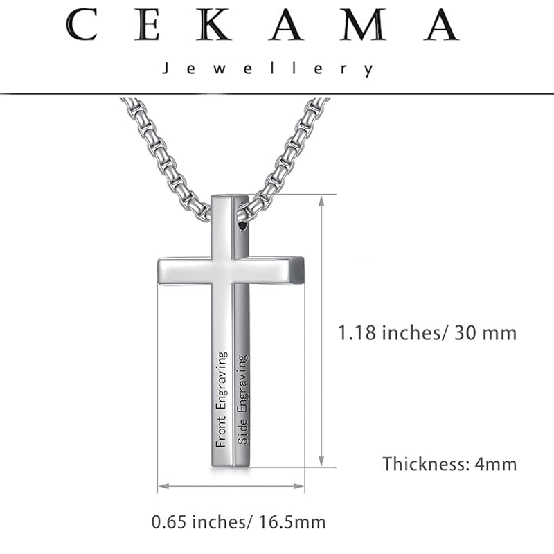 Unisex Sterling Silver Personalized Engraving & Cross Pendant Necklace-5