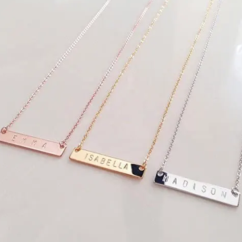 Collar unisex con colgante grabado personalizado bañado en oro rosa y plata de ley-2