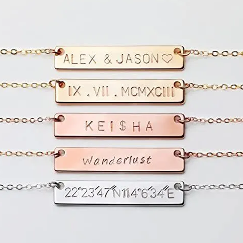 Collar unisex con colgante grabado personalizado bañado en oro rosa y plata de ley-3
