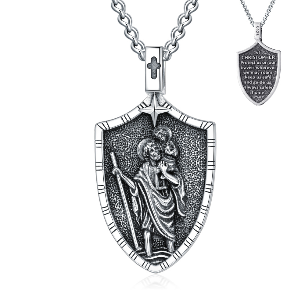 Unisex-Kette mit kubanischem Anhänger aus Sterlingsilber mit dem Heiligen Christophorus-1