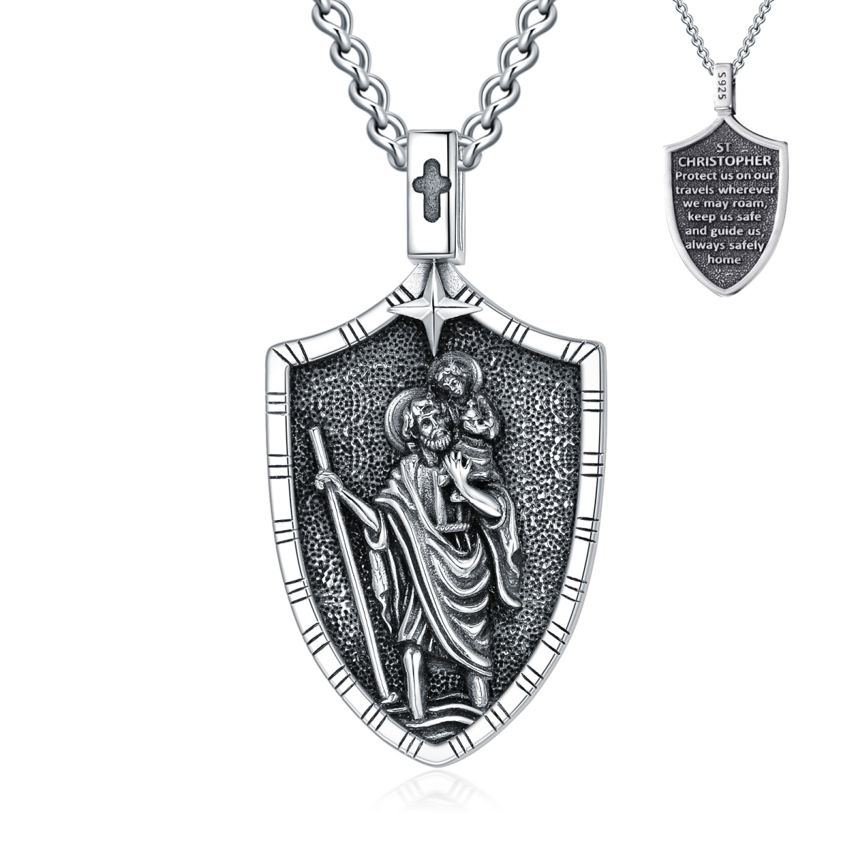 Collana unisex in argento sterling con ciondolo a catena cubana di San Cristoforo-1