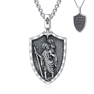 Unisex Sterling Silver Saint Christopher Cuban Chain Pendant Necklace-2