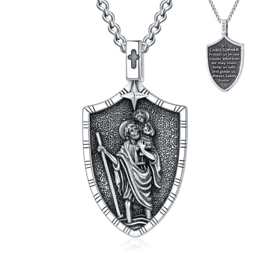 Unisex Sterling Silver Saint Christopher Cuban Chain Pendant Necklace