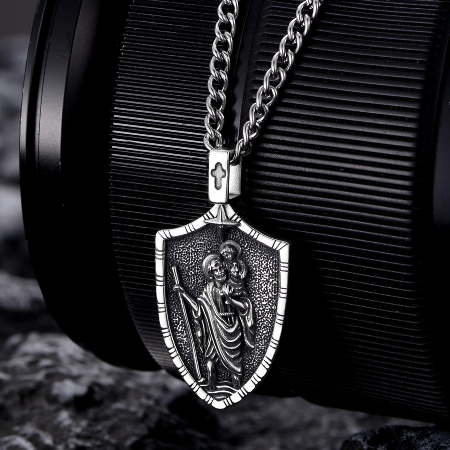 Unisex Sterling Silver Saint Christopher Cuban Chain Pendant Necklace-3