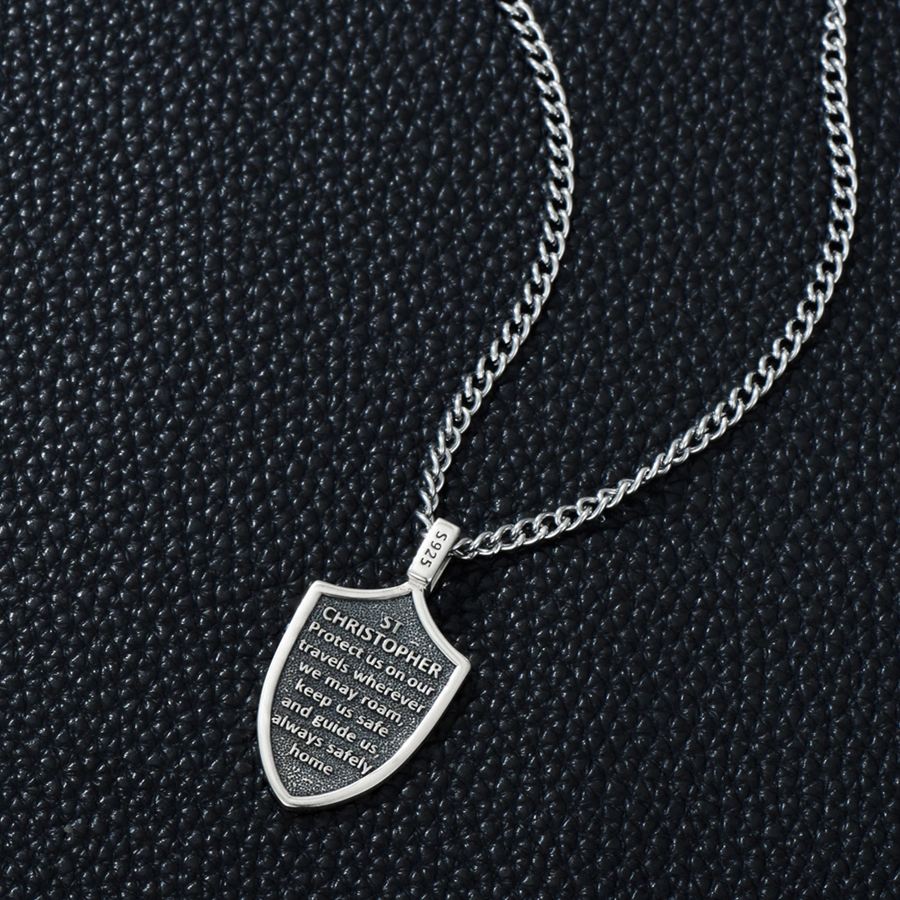 Collier unisexe en argent sterling avec pendentif en chaîne cubaine Saint-Christophe-4