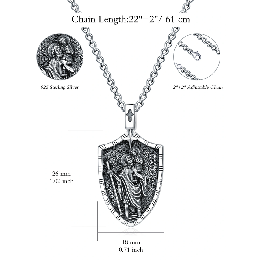 Collana unisex in argento sterling con ciondolo a catena cubana di San Cristoforo-5