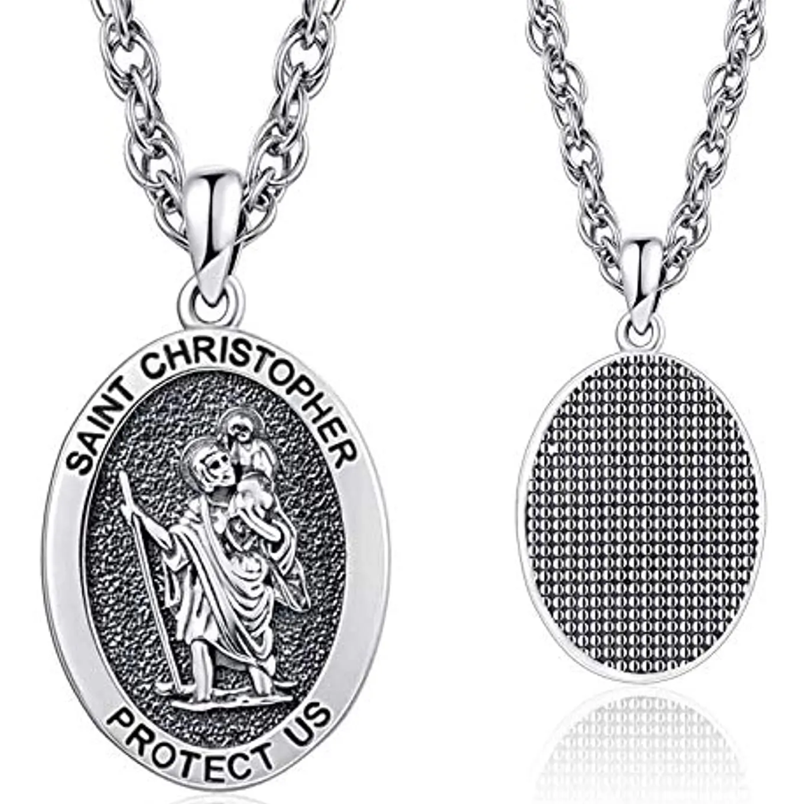 Collier pendentif unisexe en argent sterling Saint Christophe-1