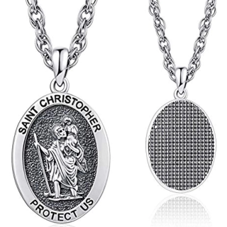 Unisex Sterling Silver Saint Christopher Pendant Necklace-4