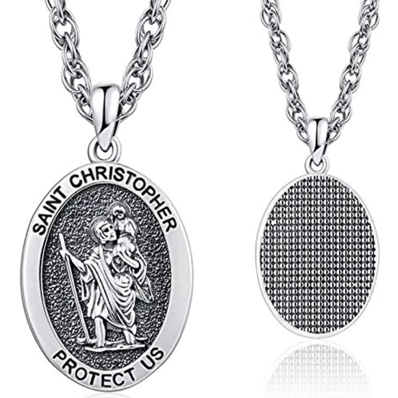 Unisex Sterling Silver Saint Christopher Pendant Necklace-46