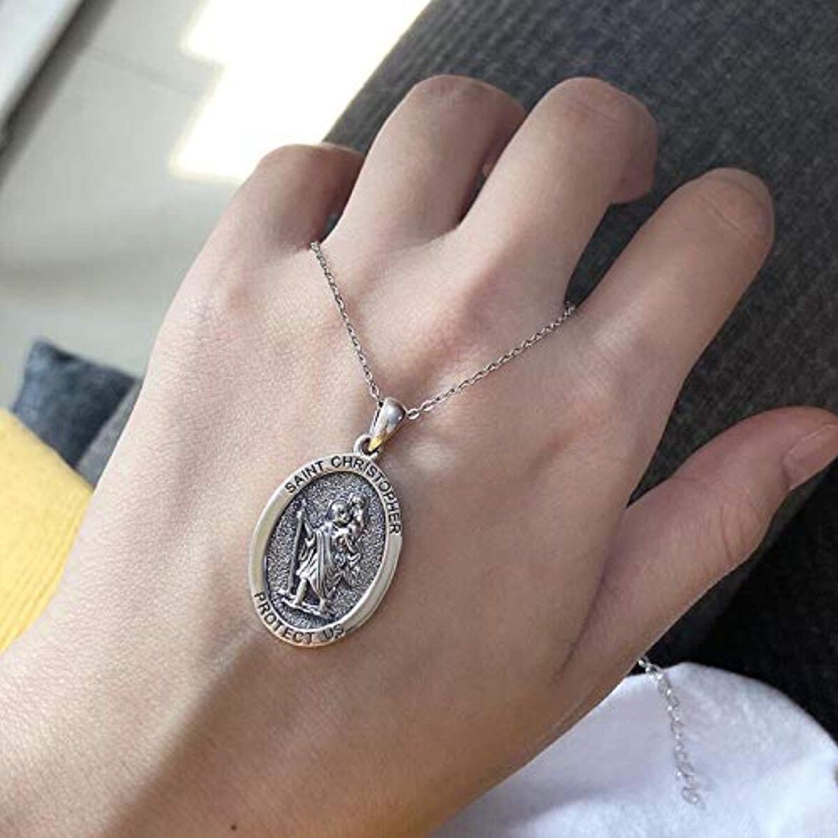 Unisex Sterling Silver Saint Christopher Pendant Necklace-3