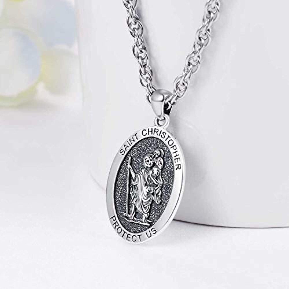 Unisex-Anhänger-Halskette aus Sterlingsilber mit dem Heiligen Christophorus-5