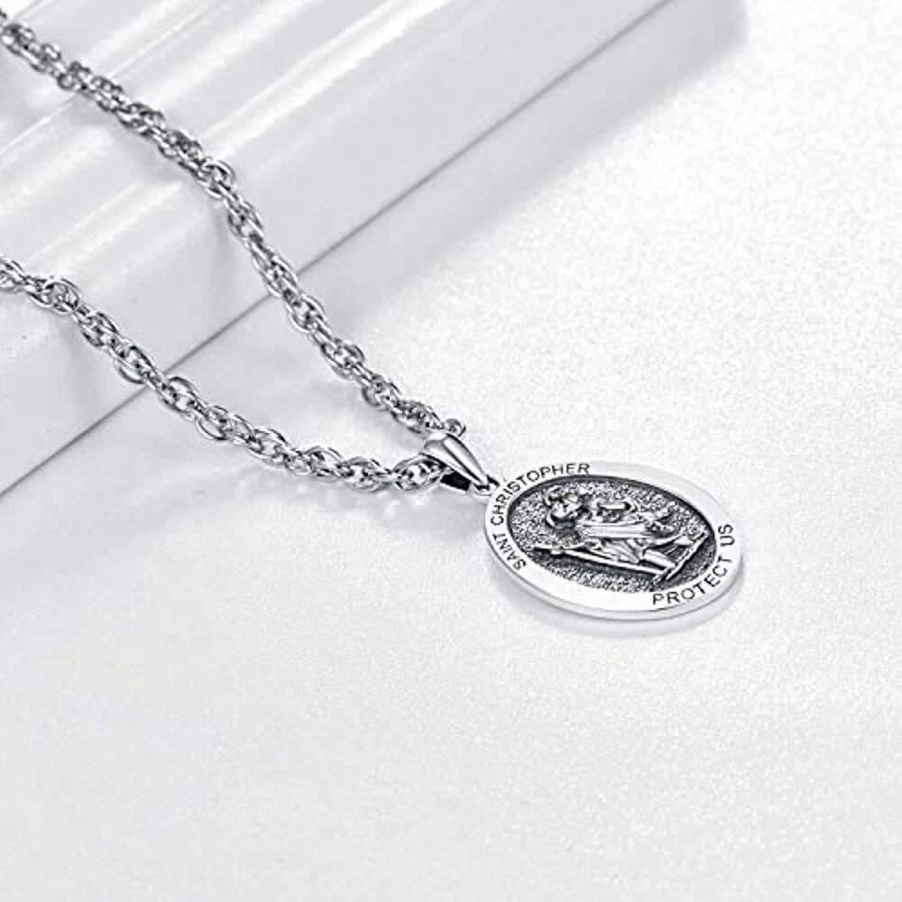 Unisex-Anhänger-Halskette aus Sterlingsilber mit dem Heiligen Christophorus-6