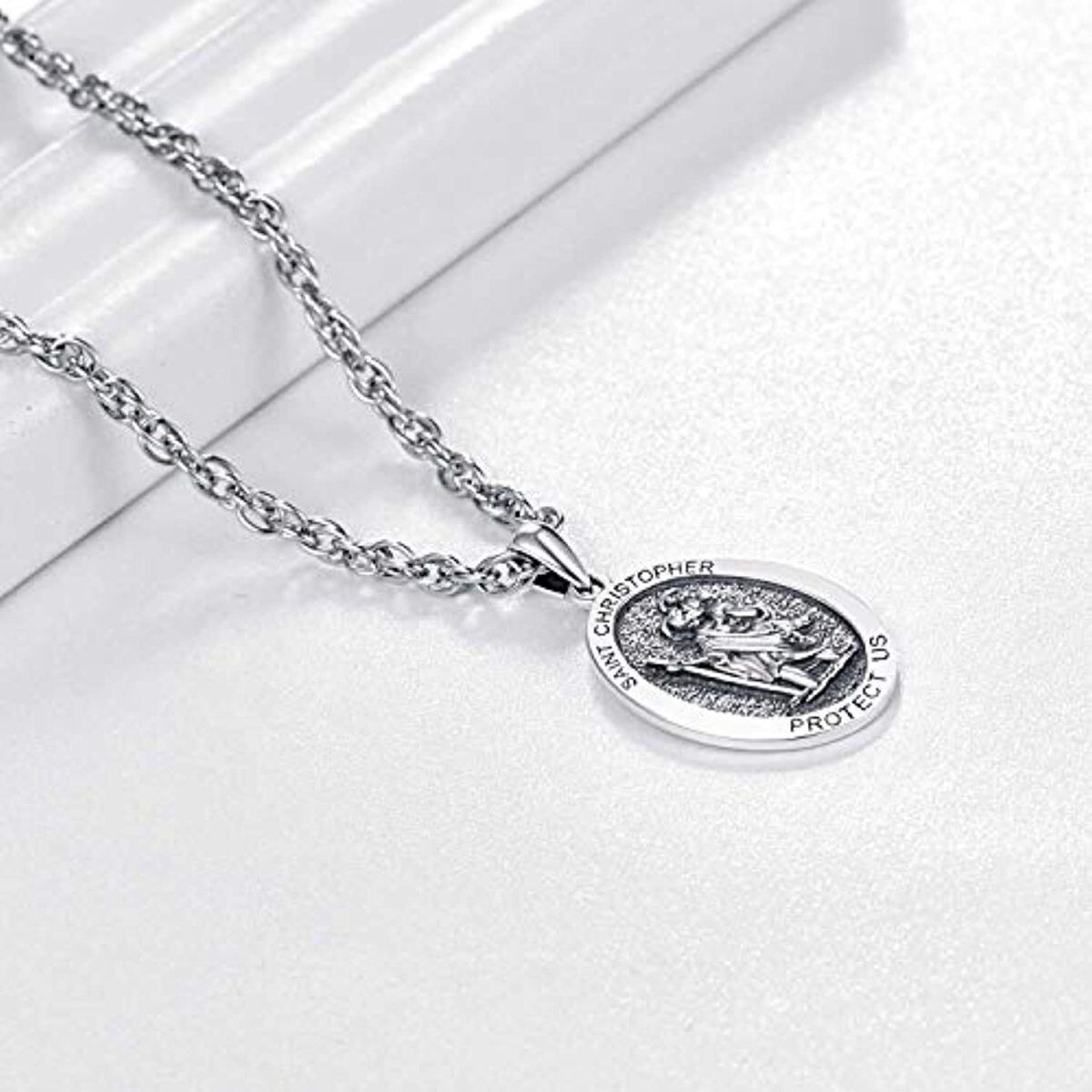 Collier pendentif unisexe en argent sterling Saint Christophe-6