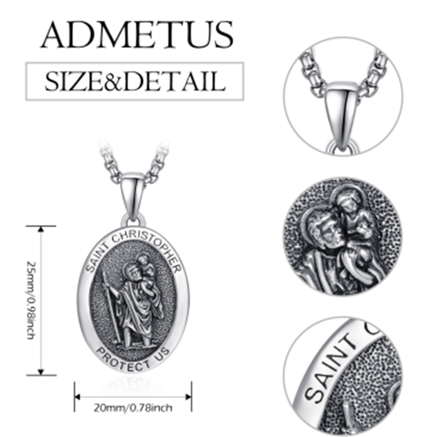 Unisex-Anhänger-Halskette aus Sterlingsilber mit dem Heiligen Christophorus-8