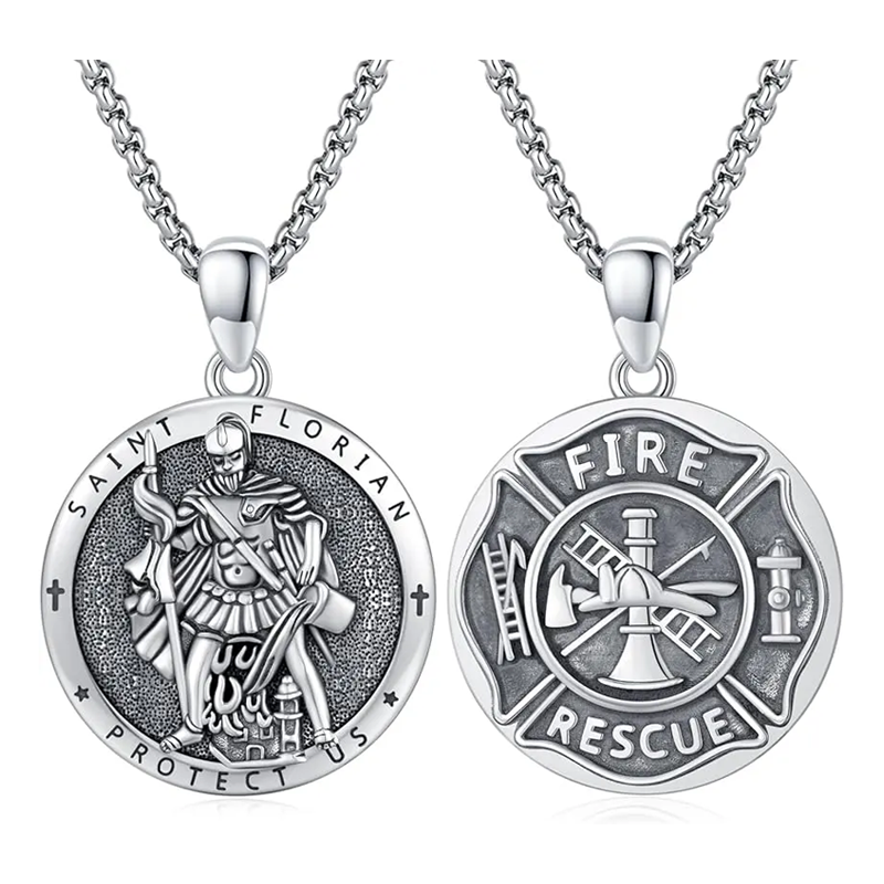 Collier pendentif unisexe en argent sterling Saint Florian-1