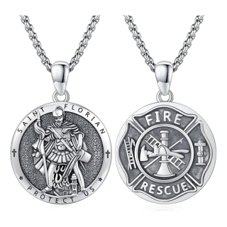 Unisex Sterling Silver Saint Florian Pendant Necklace-3