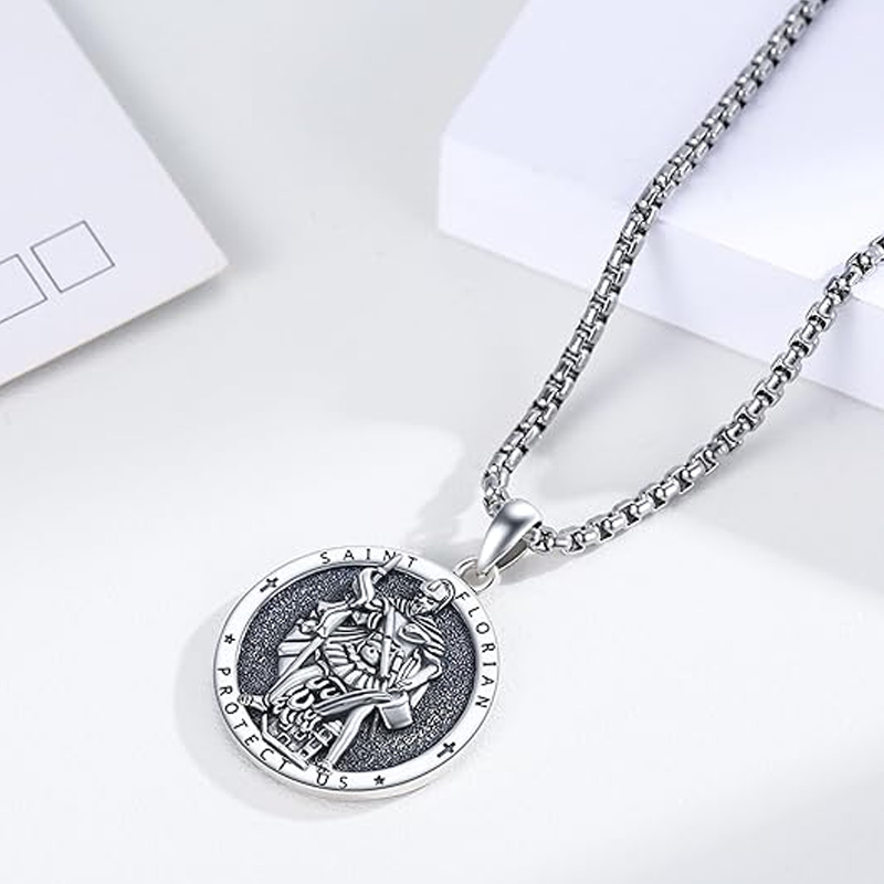 Collier pendentif unisexe en argent sterling Saint Florian-5