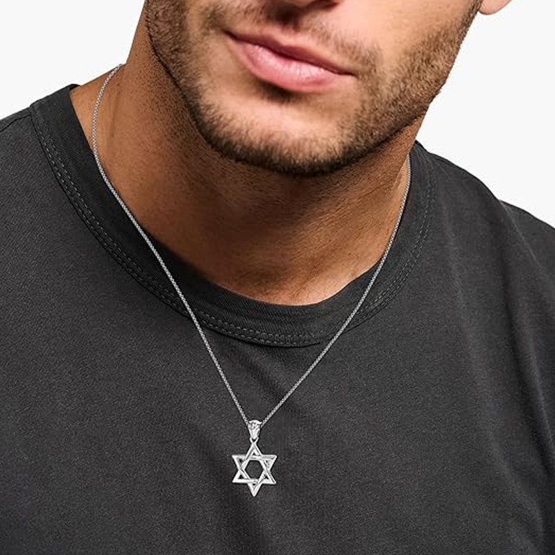 Unisex Sterling Silver Star Of David Pendant Necklace-2