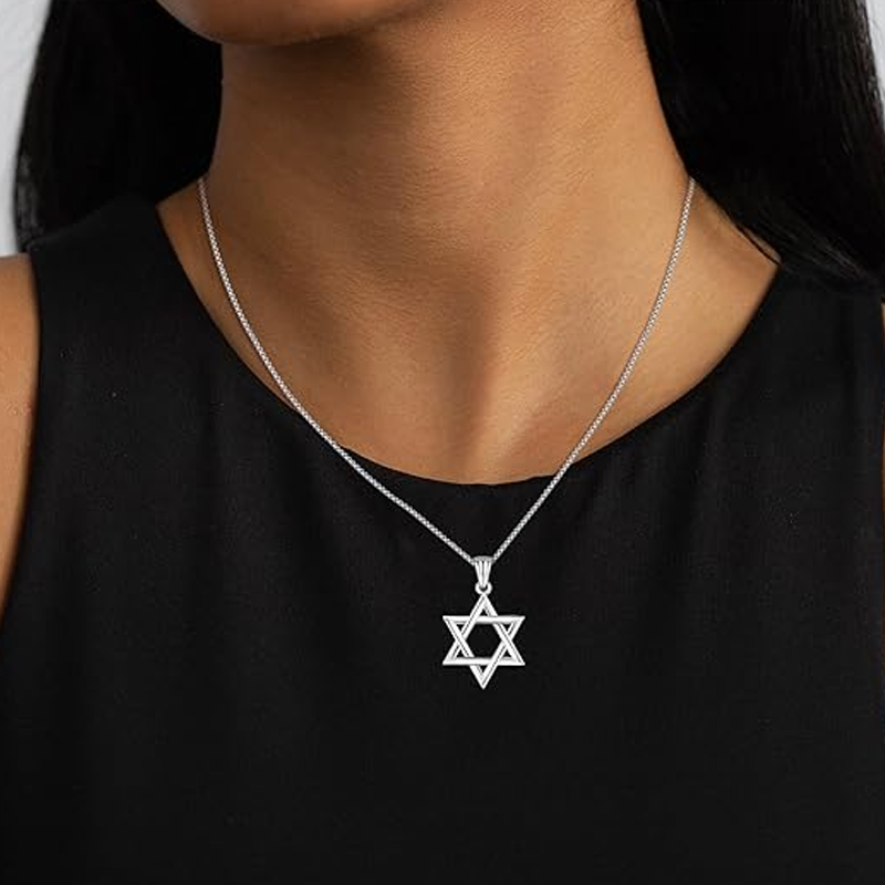 Unisex Sterling Silver Star Of David Pendant Necklace-3