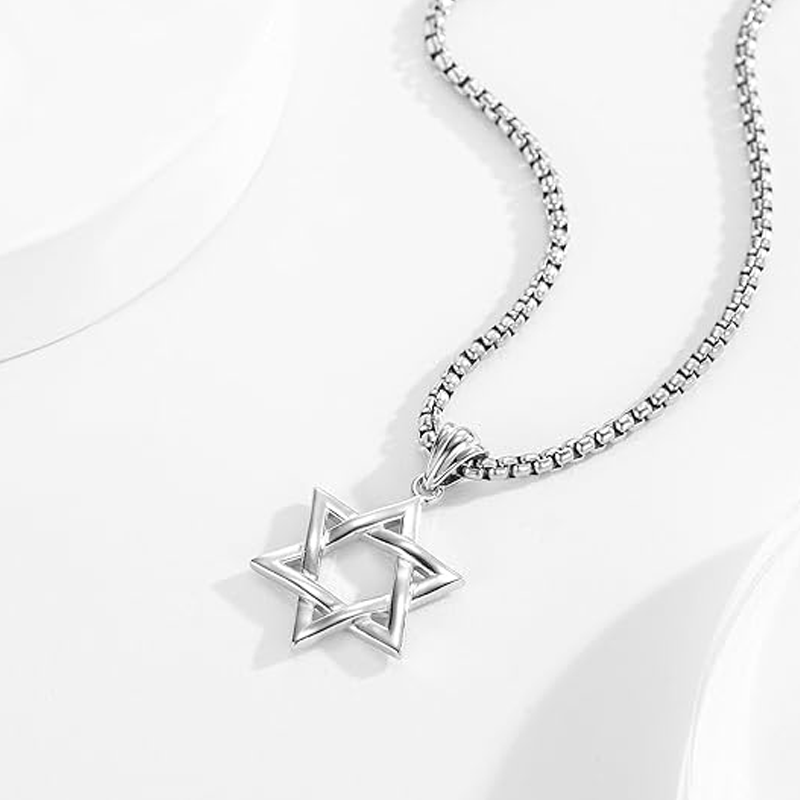 Unisex Sterling Silver Star Of David Pendant Necklace-4