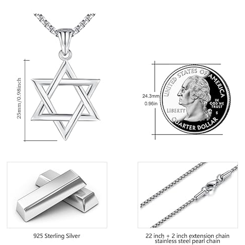 Unisex Sterling Silver Star Of David Pendant Necklace-5