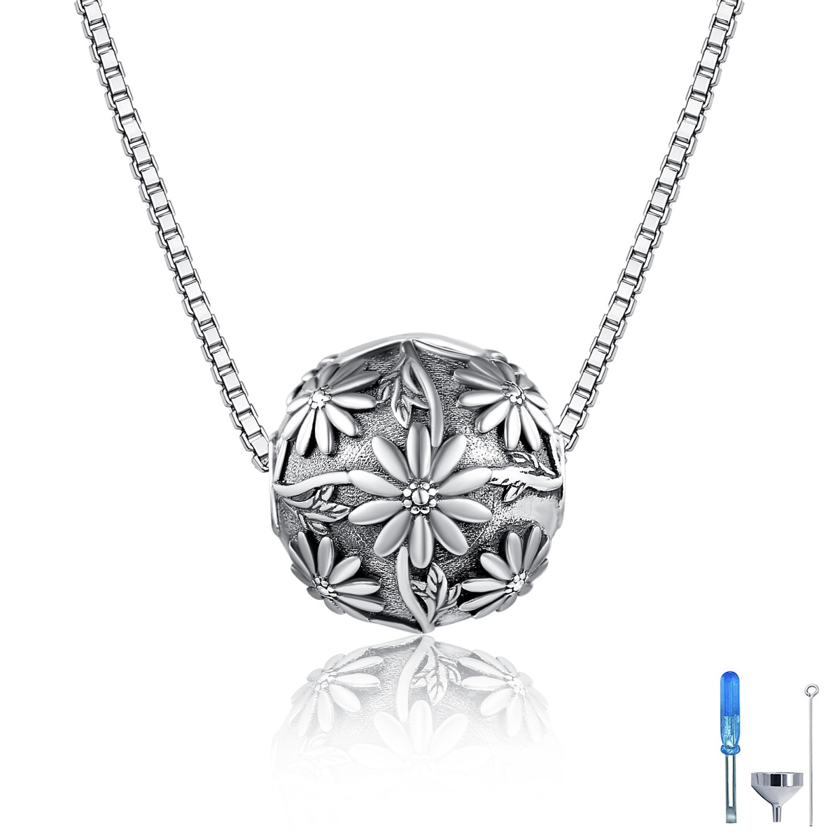 Collier urne unisexe en argent sterling avec fleurs sauvages pour cendres-1