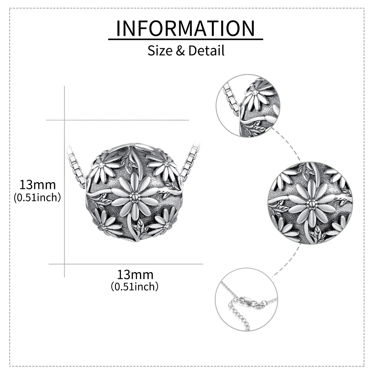 Unisex-Urnenhalskette aus Sterlingsilber mit Wildblumen für die Asche-5