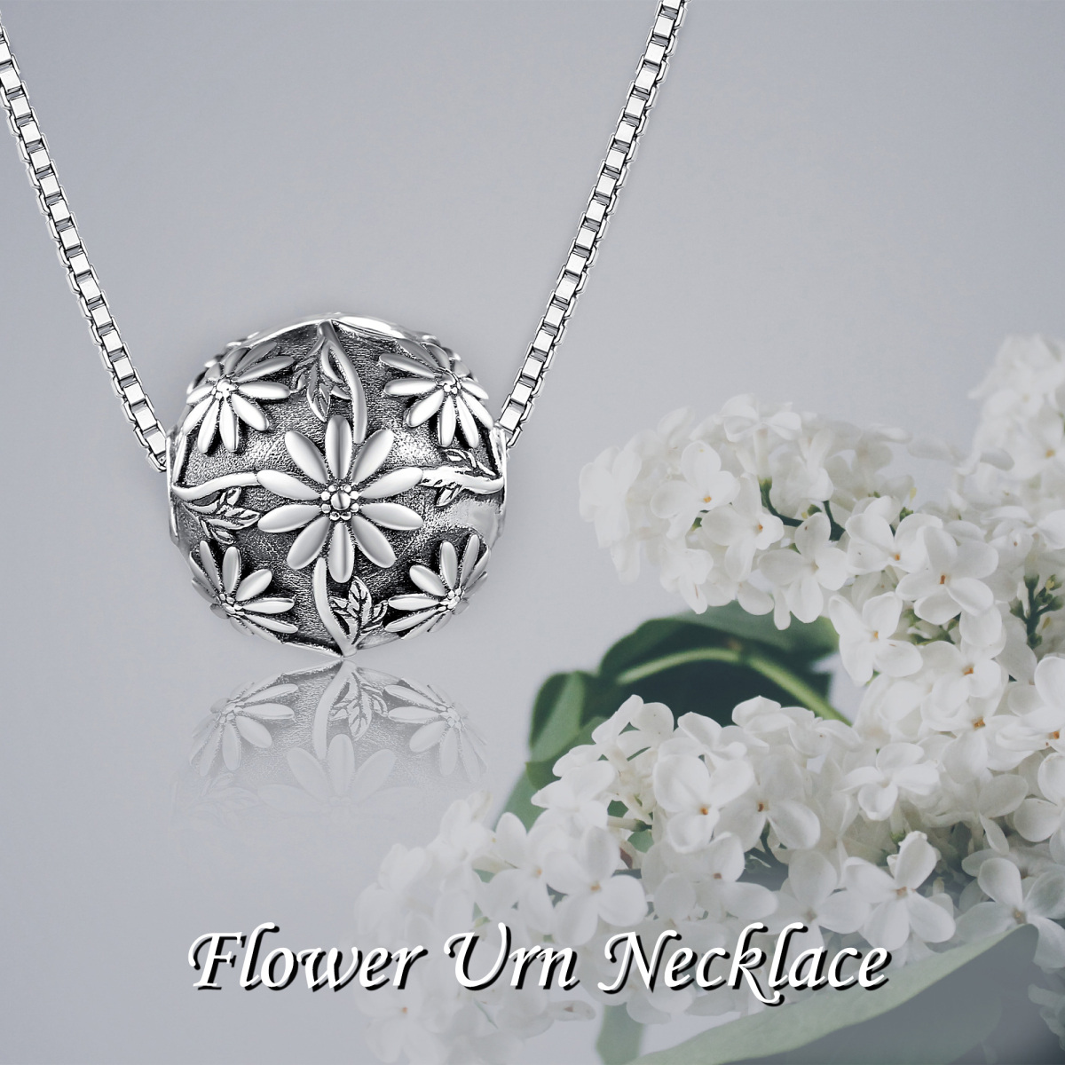 Unisex Sterling Silver Wildflowers Urn Necklace for Ashes-6