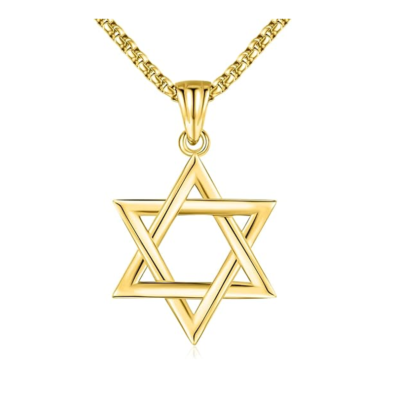 Unisex Sterling Silver with Yellow Gold Plated Star Of David Pendant Necklace-1