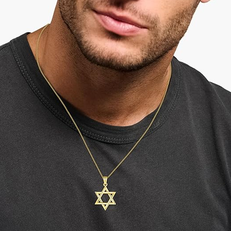 Unisex Sterling Silver with Yellow Gold Plated Star Of David Pendant Necklace-2