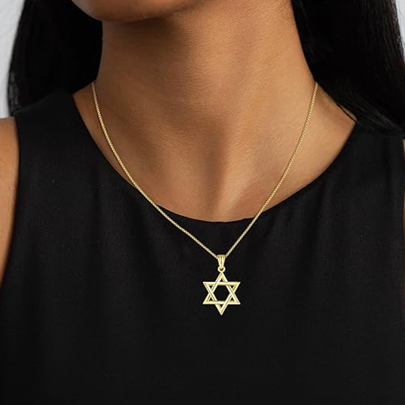 Unisex Sterling Silver with Yellow Gold Plated Star Of David Pendant Necklace-3