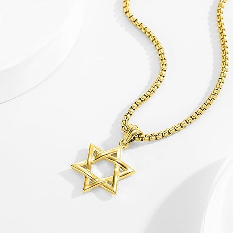 Unisex Sterling Silver with Yellow Gold Plated Star Of David Pendant Necklace-4