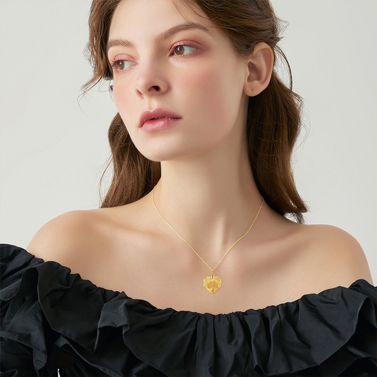 Collar con urna para cenizas en forma de corazón con forma de árbol de la vida bañado en oro amarillo y plata de ley-3