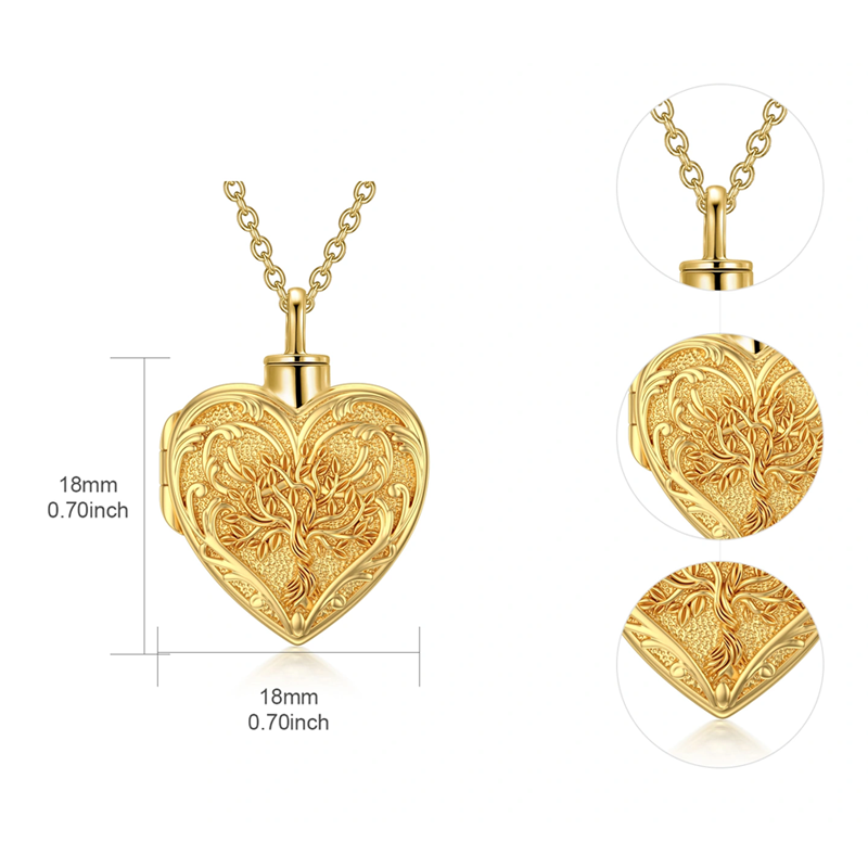 Collier en argent sterling et plaqué or jaune avec arbre de vie et coeur pour les cendres-7