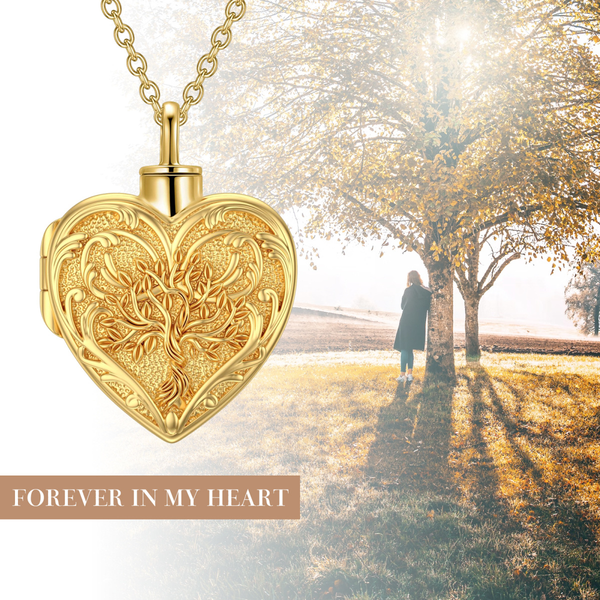 Sterling Silver with Yellow Gold Plated Tree Of Life & Heart Urn Necklace for Ashes-8