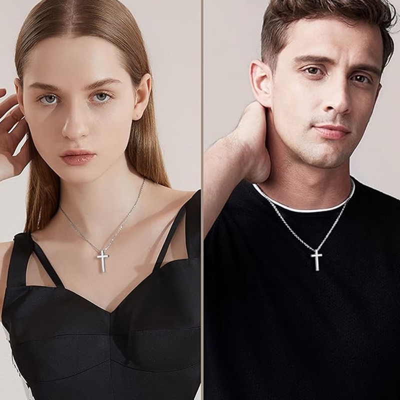 ユニセックス スターリングシルバー パーソナライズ彫刻＆クロスペンダントネックレス-2