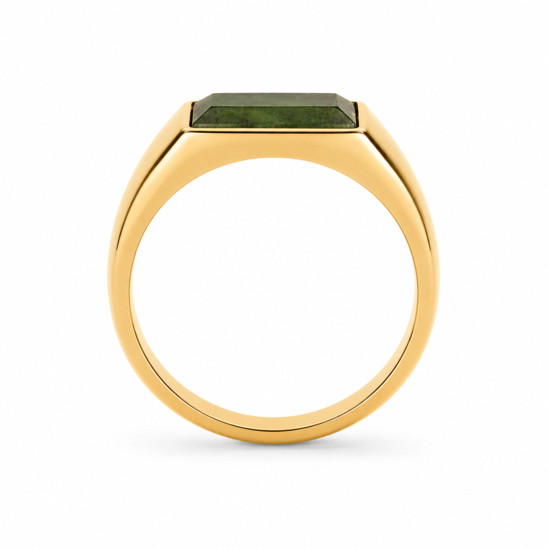 Bague chevalière pour homme en or 10 carats avec pierre précieuse en jaspe taille baguette-4