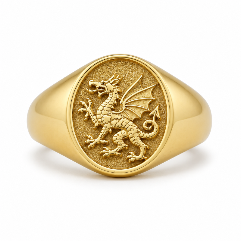 Herren-Siegelring mit Drachenmotiv aus Sterlingsilber und gelbvergoldeter Platte-15