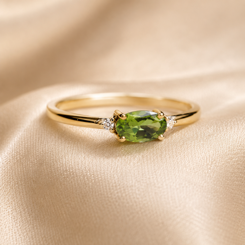 Bague de fiançailles à anneau fin en or 14 carats, tourmaline verte ovale de 1 carat et diamant de laboratoire-4