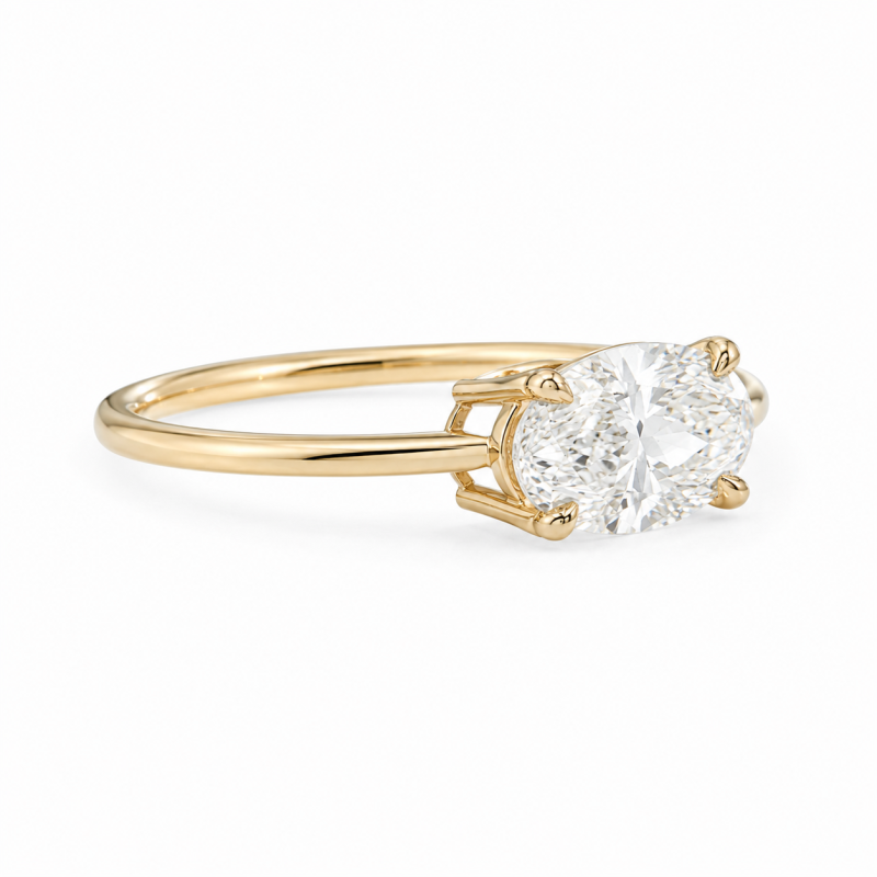 Anillo de compromiso solitario de banda fina con diamante cultivado en laboratorio de talla ovalada y oro de 14 quilates, hecho a medida.-4