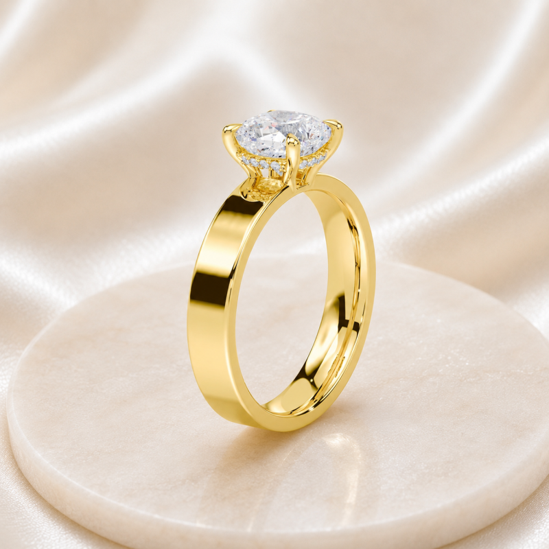 Bague de fiançailles sur mesure en or 14 carats avec diamant rond de laboratoire et halo caché-4