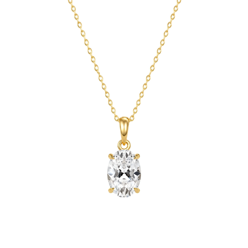 Colliers solitaires en or 14 carats avec diamant ovale de 1 carat cultivé en laboratoire-1