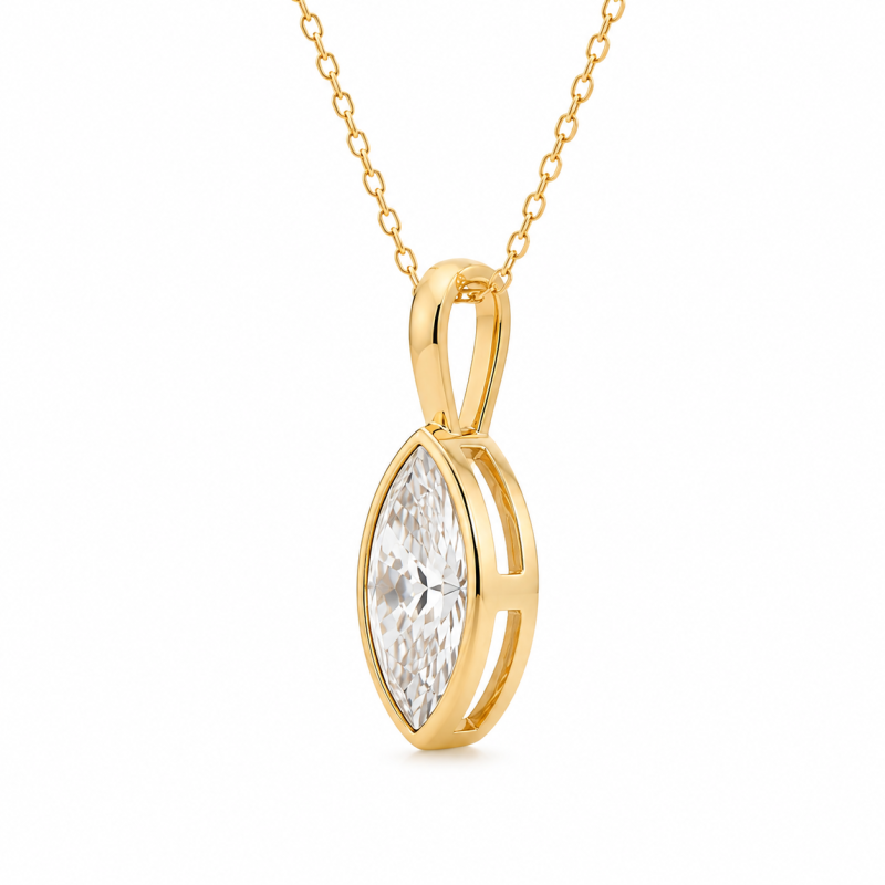 Collares con diamantes cultivados en laboratorio, talla marquesa y engaste biselado, en oro de 14 quilates.-3